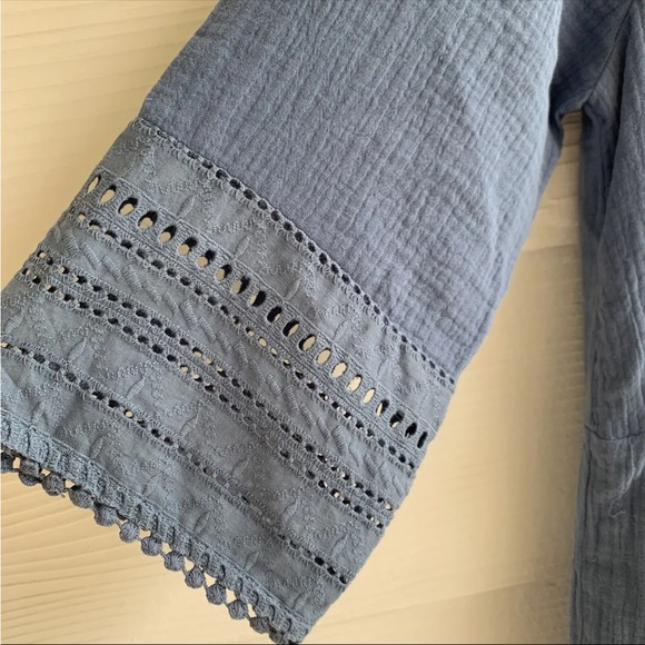 Eri + Ali Blue mini tunic dress size Medium tiered Neck tie lined - Picture 4 of 11